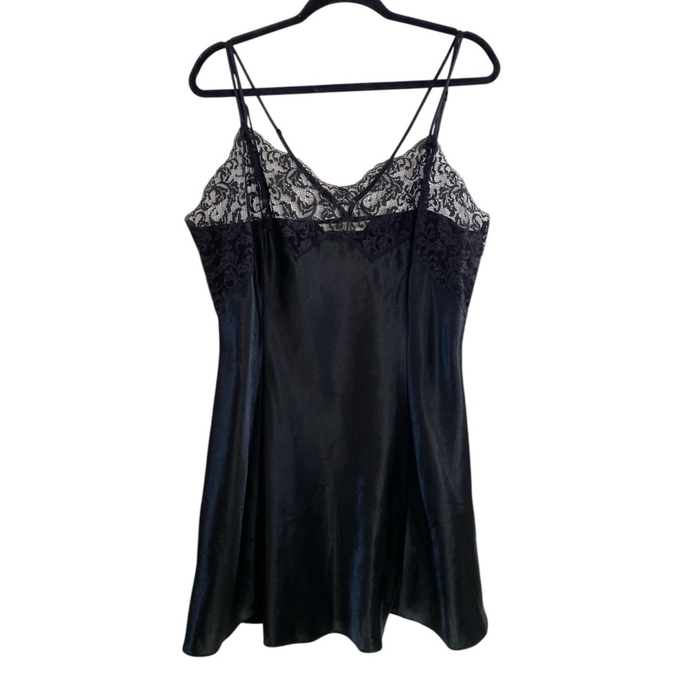 Vintage 90's Victorias Secret Womens Sexy Black Satin Lingerie Slip Dress L/XL